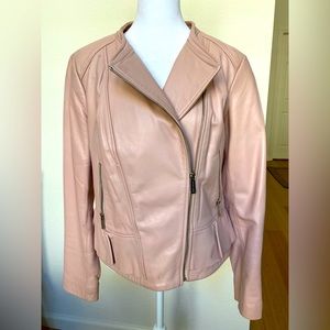Pale pink Leather moto jacket. Michael Kors Size Medium Perfect Condition